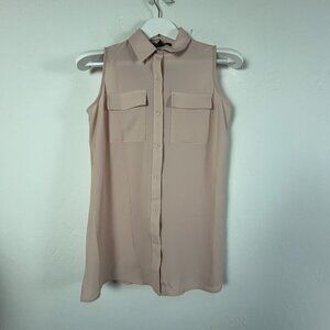 Adrianna Papell Women Sleeveless Button Down Blouse XS Champagne Stretch New $79